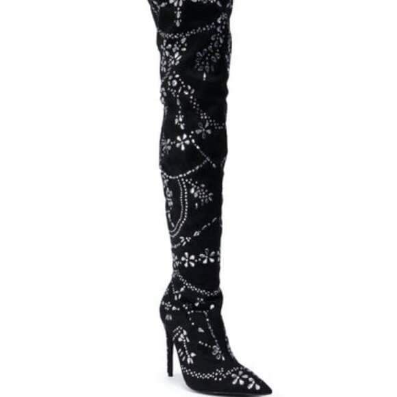 AZALEA WANG " PIECES OF A DREAM " STILETTO BOOT IN BLACK SUEDE(BRAND NEW !!!!!!! - Picture 5 of 10